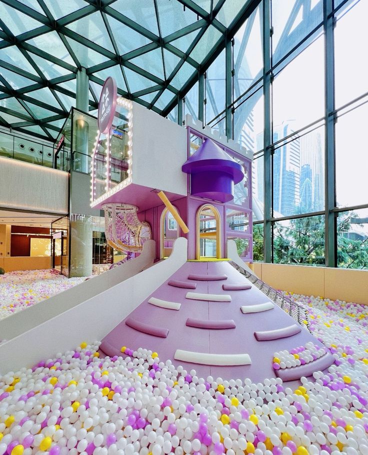 Princess Castle Indoor Playground with Slide and Ball Pit for Kids Mall Play Area