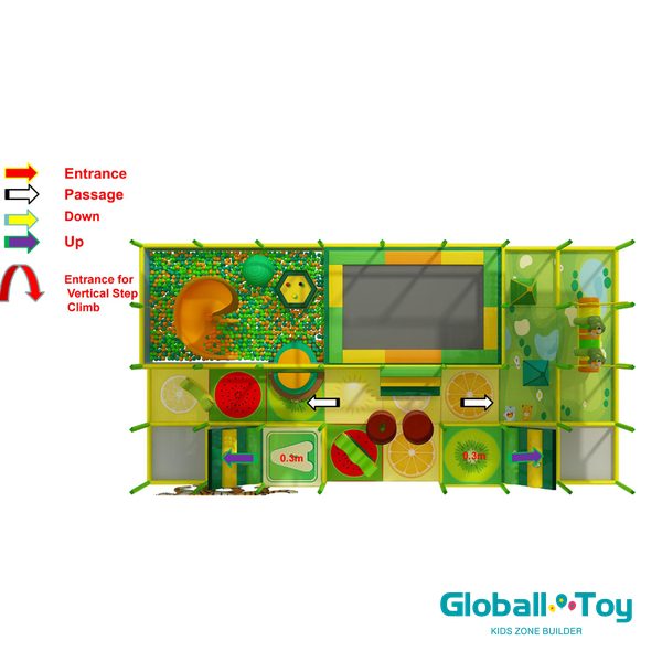 lemon fruit theme indoor playground layout with soft play obstacle course