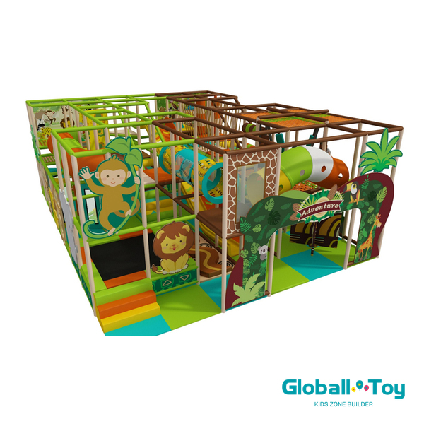 indoor playground entrance arch jungle theme with soft play design and obstacles
