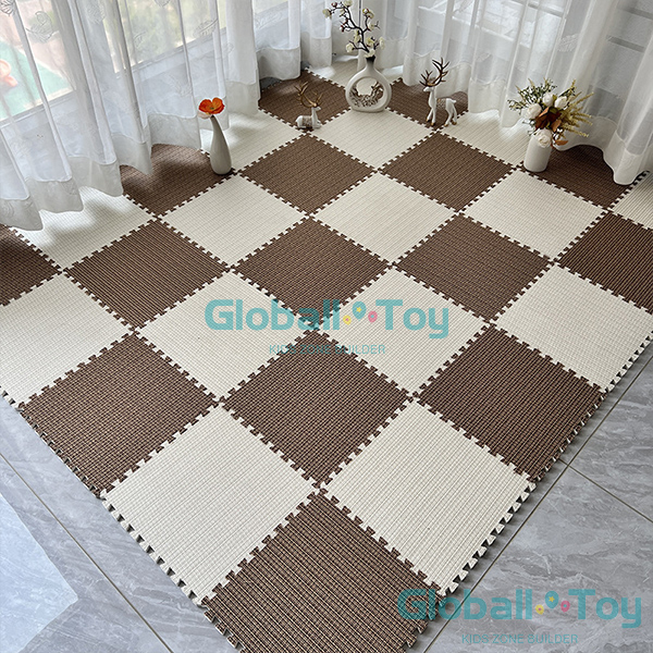woven floor mat cream brown interlocking kids area