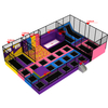 colorful trampoline park structure with dodgeball court and jumping mats