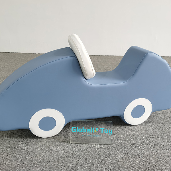Soft play car rocker for toddlers in blue leather finish