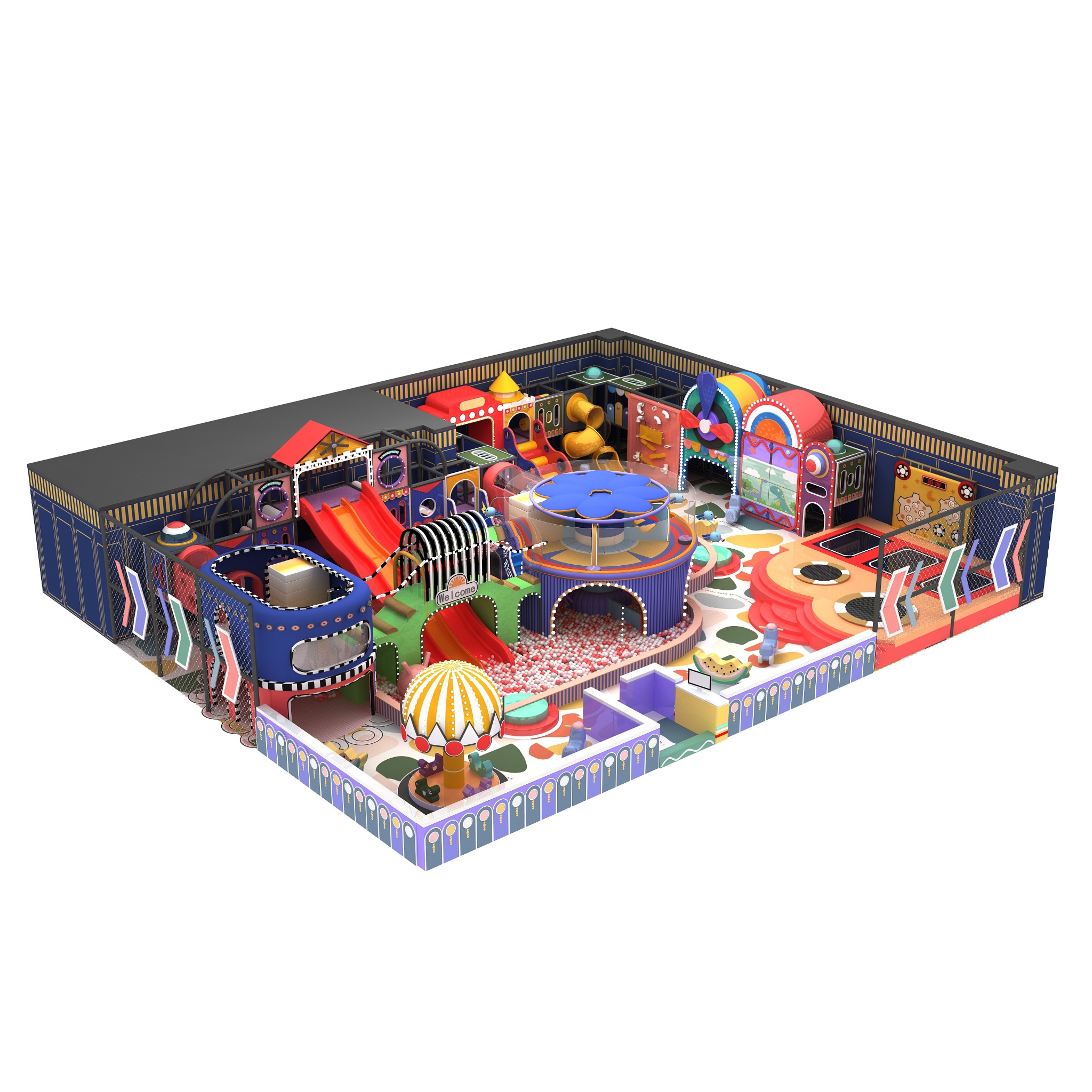 Play Soft Play Kustom Indoor Nakal Kastil Nakal Untuk Anak-Anak-Struktur Multi-Level dengan Slide, Tunnels & Ball Pits