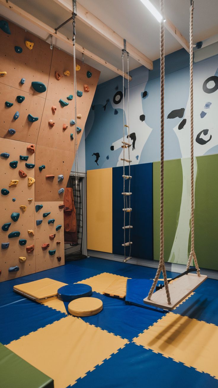Indoor Kids Rock Climbing Wall with Ropes and Swing Children Gym Playground Equipment