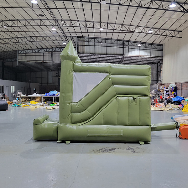 army-green-inflatable-bounce-house-front-with-slide