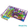 colorful indoor playground design with rainbow triple slides and climbing frames