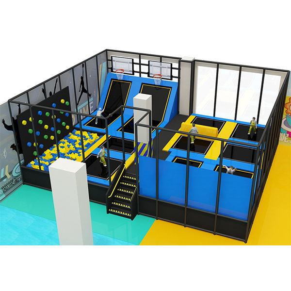 compact indoor trampoline park with foam pit climbing wall and slam dunk zone