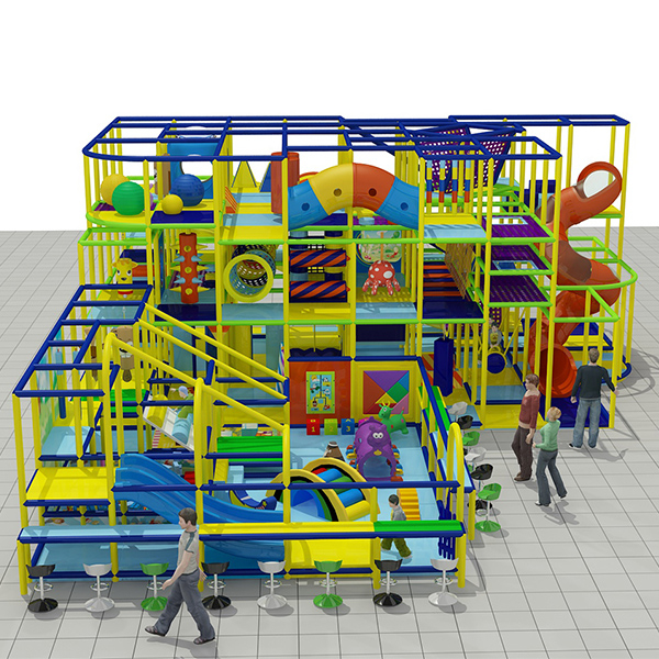 large indoor playground with spiral slides and obstacle courses for kids