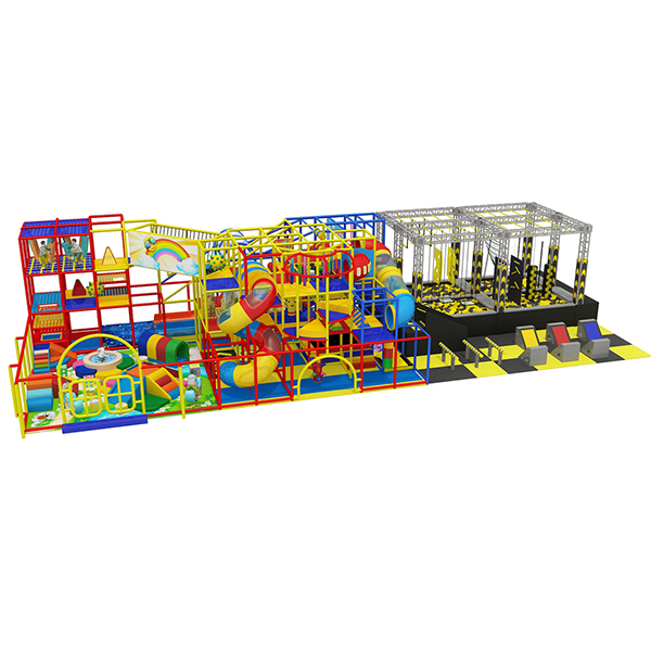 colorful indoor playground with slides tunnels and ninja course for kids
