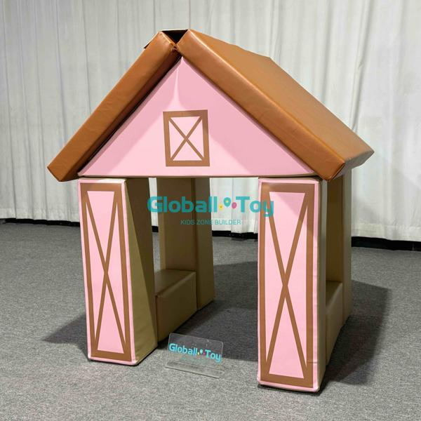 Soft Play Kids House Design with Brown Roof and Pink Walls