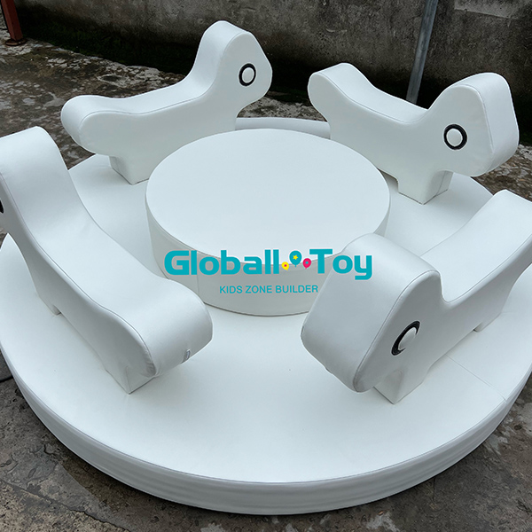 Round animal soft carousel made of foam and PU leather