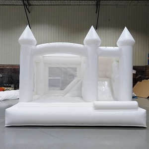 white inflatable castle bounce house with slide for kids play