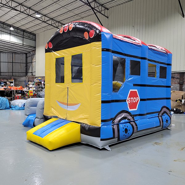 Colorida Casa de rebote del tema del autobús inflable con diapositivas