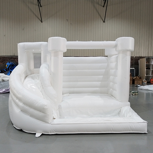 White inflatable bouncy castle with slide for kids party