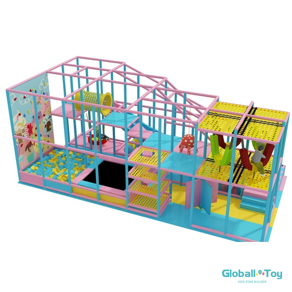 Fabricante de diseño de juegos de interior en colores pastel personalizados con puentes de red y redes para escalar