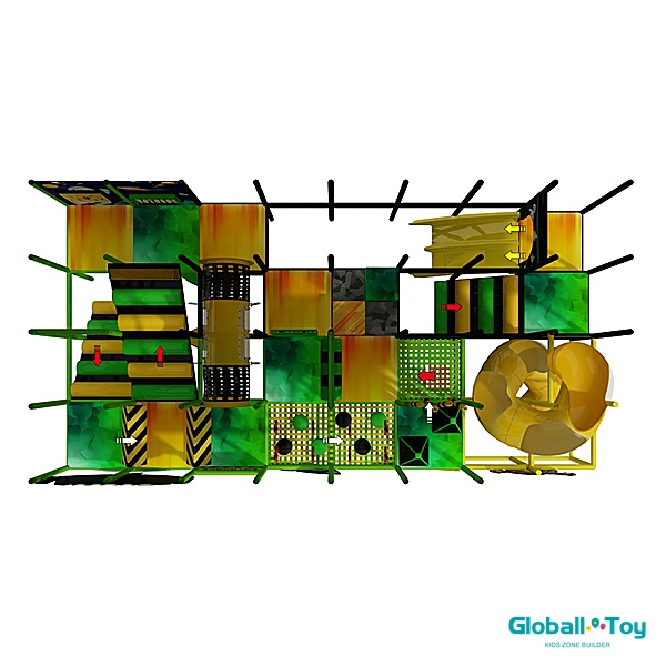 commercial indoor play structure rocket ship design with tunnels and nets