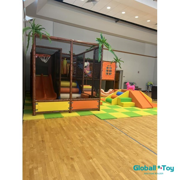 jungle theme indoor playground with ball pit and double slide for toddlers