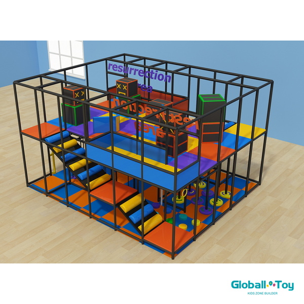 kids indoor play area with modular soft play structures and activity panels