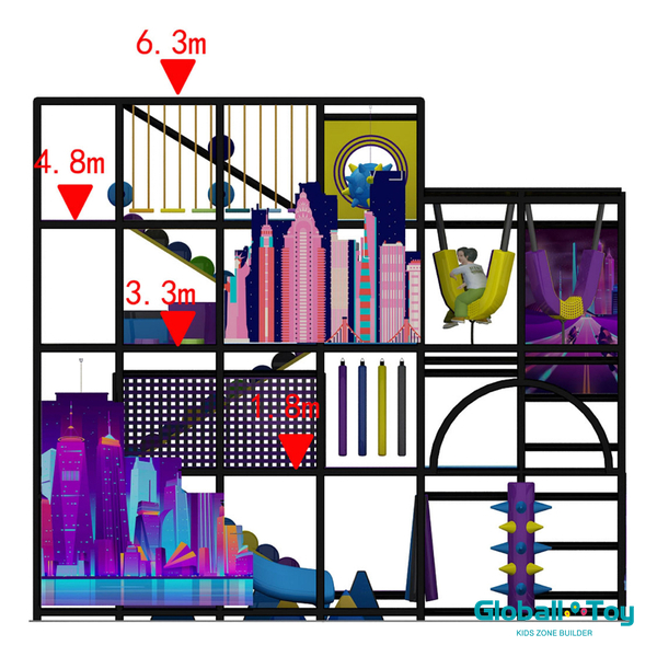 family entertainment center two level indoor playground with climbing walls