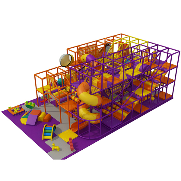 colorful indoor playground with tube slides and climbing frames for kids