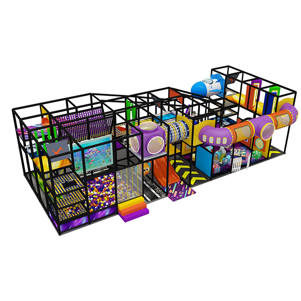 space rocket theme indoor playground with slides tunnels and soft play area