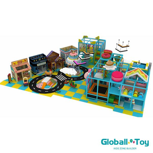 colorful indoor playground equipment with ball pit trampoline and climbing wall