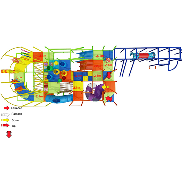 piano giochi al coperto per zona giochi per bambini con tunnel e scivoli dai colori vivaci