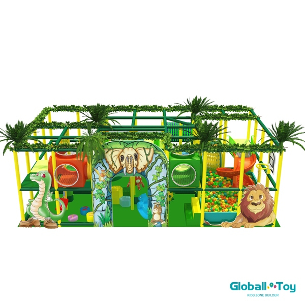 two level jungle theme indoor playground manufacturer with net tunnels
