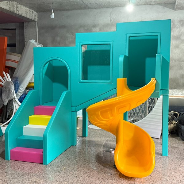 Soft Playhouse with Spiral Slide and Colorful Steps for Toddler Play Area