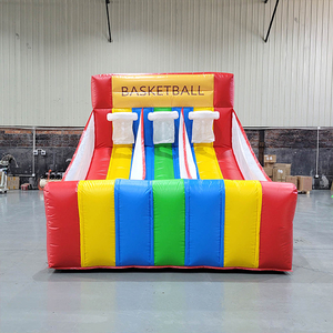 Colorful inflatable castle slide with basketball game for kids