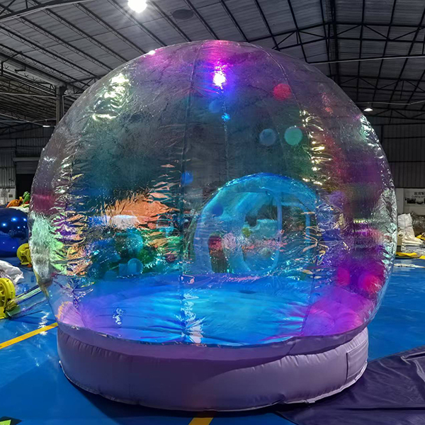 Iridescent PVC bubble tent with tunnel entrance for kids