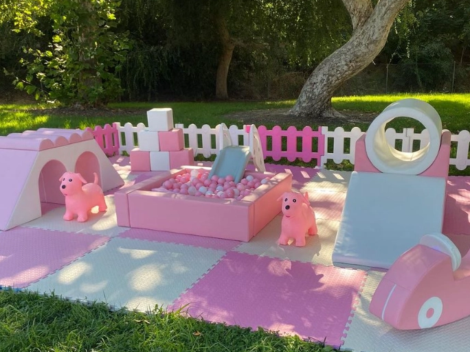 Luxury Outdoor Soft Play Sets for Toddlers – Pink & White Themed Kids Event Equipment