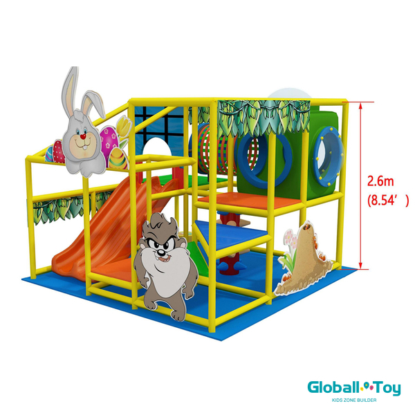 Rabbit Theme Small Indoor Playground with Double Slide and Compact Soft ...