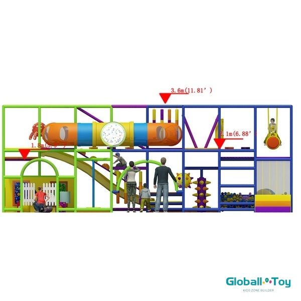 modular indoor playground equipment with double slides for shopping mall