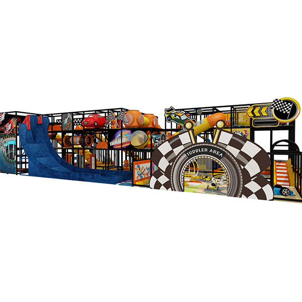 car adventure indoor play structure with tube slides and climbing obstacles