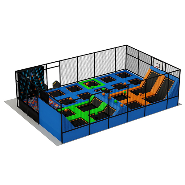 modular trampoline park with climbing wall and ball game area for entertainment venues