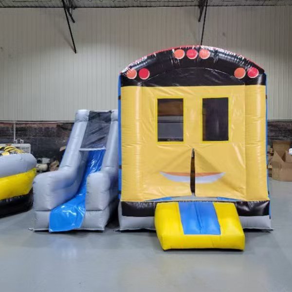 Combo inflable de autobuses escolares azules y amarillos en venta