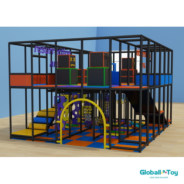 two level indoor playground with obstacle course, tunnels and soft play gym