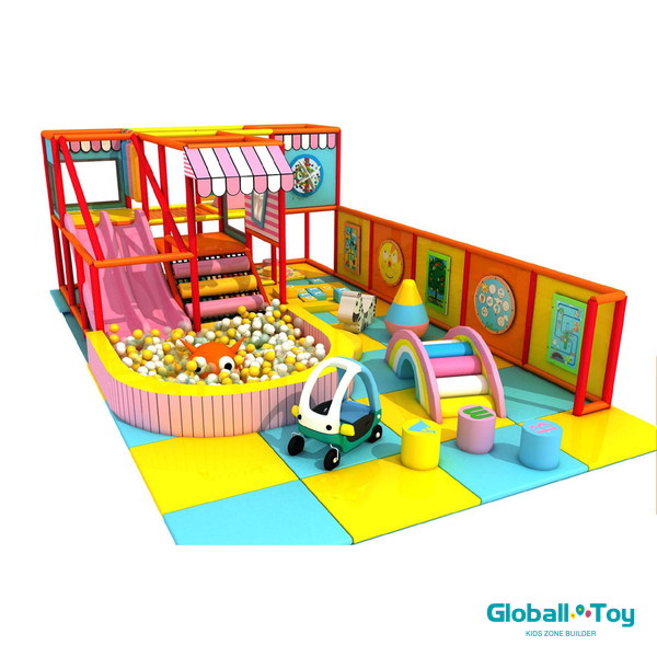 Guardería infantil con minicoche, escalador arcoíris y bloques de espuma