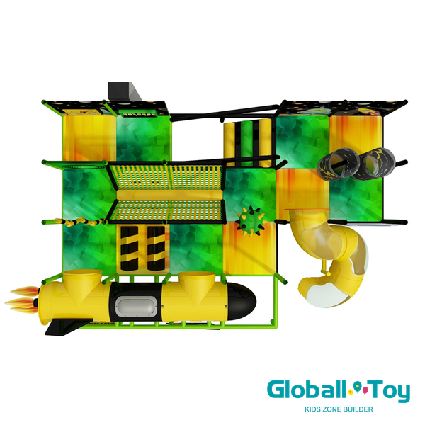 commercial indoor play structure with spiral tube slide and astronaut theme