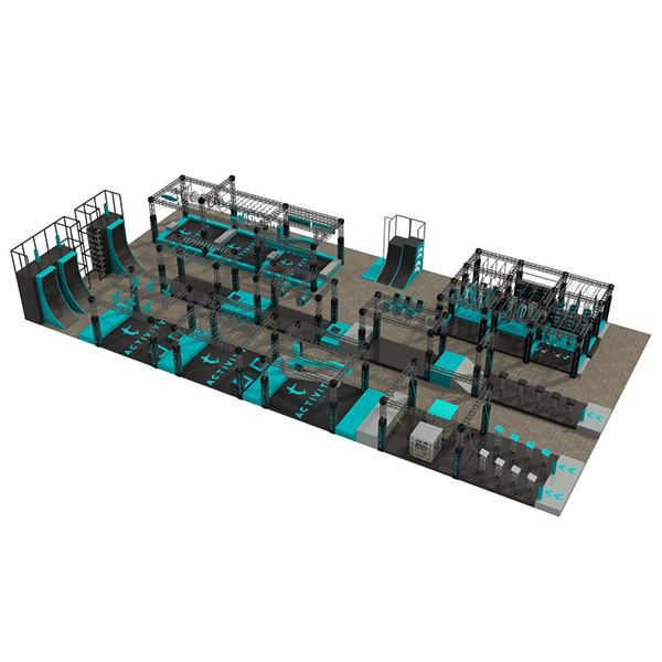 indoor ninja training park with multi stage obstacle lanes for fitness and entertainment center