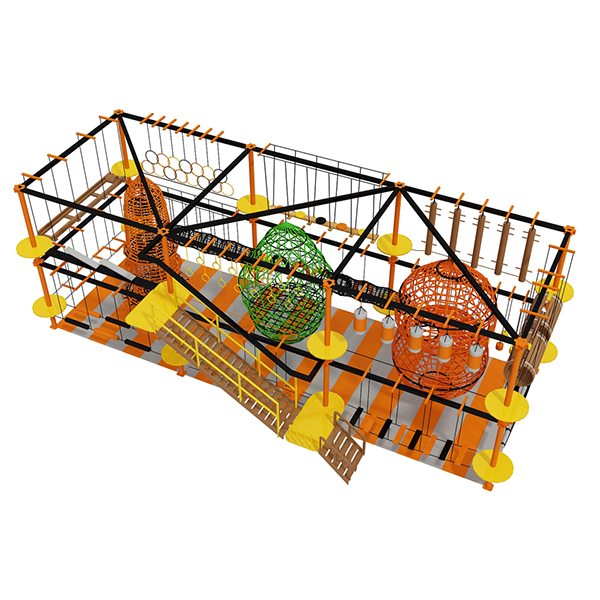 two-level-rope-adventure-challenge-park-with-orange-and-yellow-structure