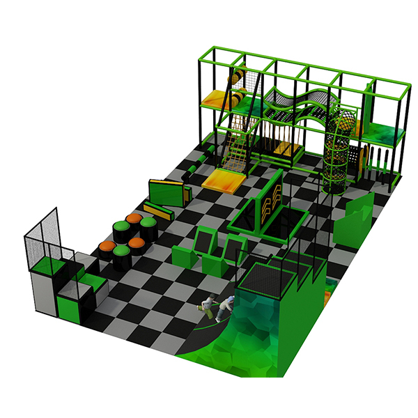 commercial ninja obstacle layout with climbing towers and challenge stations