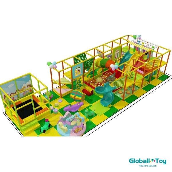 toddler indoor playground with tunnel slide and interactive play panels