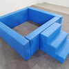square blue foam pool with toddler access steps