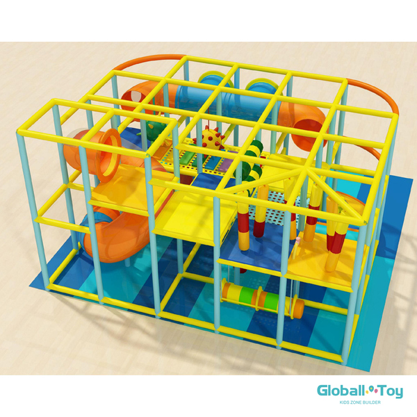 two storey indoor play equipment with tube tunnel and climbing frames