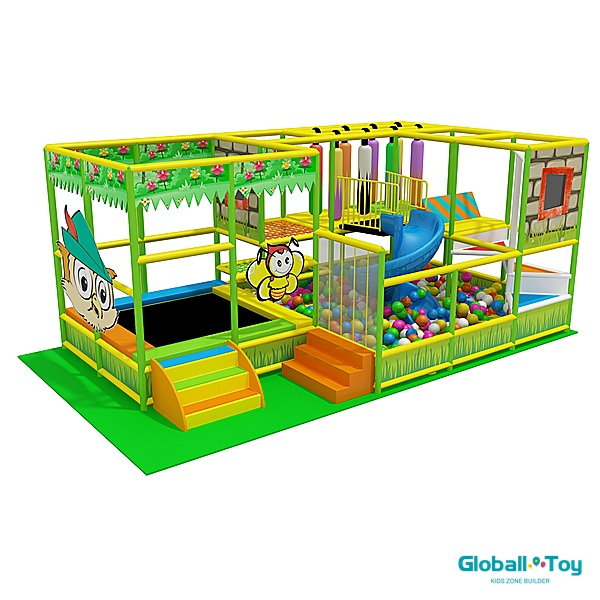 indoor playground manufacturer with spiral slide and trampoline zone