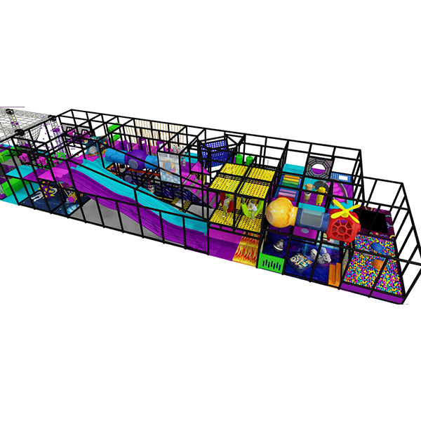 space theme indoor playground with slides tunnels and ball pit for kids