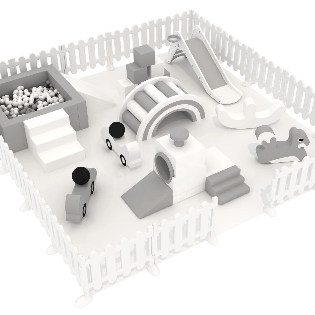 Toddler Playground Soft Play Set Equipment White And Grey Outdoor Playground Soft Play Package For Children