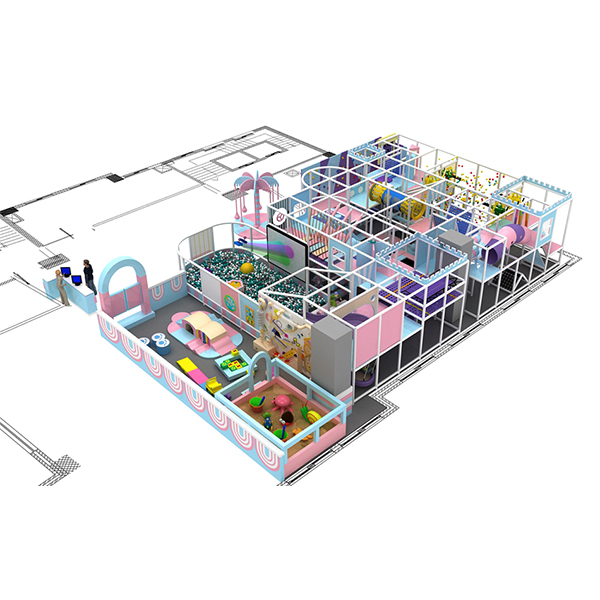 pastel theme indoor playground with slides tunnels and soft play area for kids